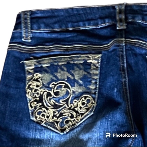 South Pole Women Blue Jeans Flared Bootcut Mid Rise Gold Embroidery Size 11 - Picture 5 of 10